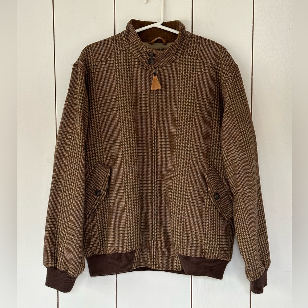 Orvis 100% Wool Houndstooth Roadmaster Tweed Bomber Jacket Size M